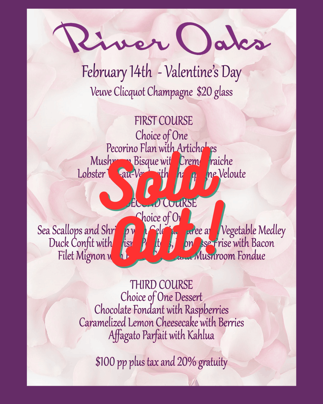 Valentine's Day SOLD OUT!